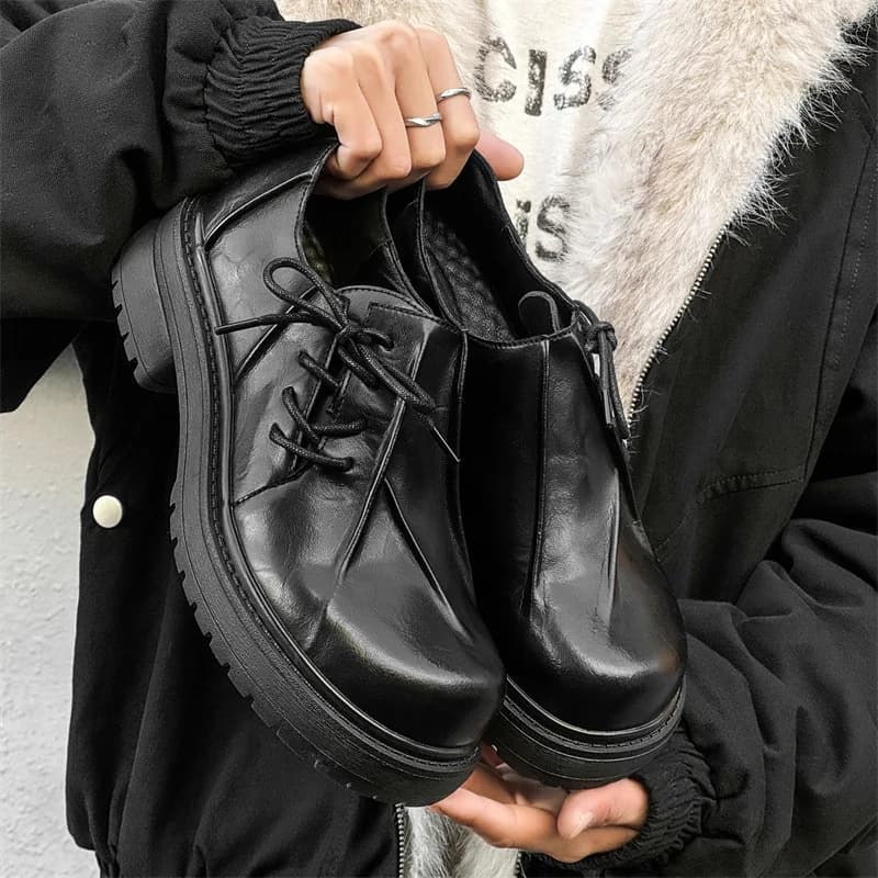 large size mens fashion platform shoes black stylish original leather shoe punk rock dress designer sneakers breathable footwear