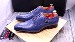 Men's Fashion Dress Leather Shoes Snake Skin Print Classic Lace-Up Oxford Formal in Wine Blue Coffee Black - Pointed Toe