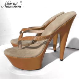 Summer Sexy 6 Inch High Heels Nightclub Stylish 15cm Stiletto Slippers Princess Beige Flip-Flops Work Shoes Real Photos Dress Ne