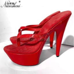 Summer Sexy 6 Inch High Heels Nightclub Stylish 15cm Stiletto Slippers Princess Beige Flip-Flops Work Shoes Real Photos Dress Ne