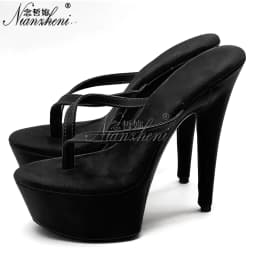 Summer Sexy 6 Inch High Heels Nightclub Stylish 15cm Stiletto Slippers Princess Beige Flip-Flops Work Shoes Real Photos Dress Ne