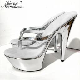 Summer Sexy 6 Inch High Heels Nightclub Stylish 15cm Stiletto Slippers Princess Beige Flip-Flops Work Shoes Real Photos Dress Ne