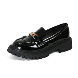 Retro British-style loafers with tassels, chunky heels, thick soles, and height-increasing features for women