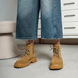 SmallHut Trend 2026 New Spring Autumn Cow Suede Women Ankle Boots Cross Strap Ladies Yellow Chocolate Round Toe Platform Boots