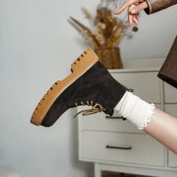 SmallHut Trend 2026 New Spring Autumn Cow Suede Women Ankle Boots Cross Strap Ladies Yellow Chocolate Round Toe Platform Boots