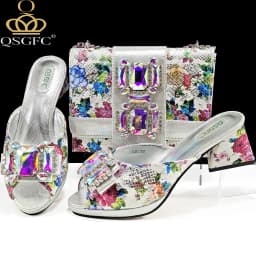 QSGFC Italian Sandals and Bags Matching Set 2025 Women Heel Party for Rose Gold Colour Wedding Bigger Size Thick Heel Shoes