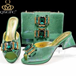 QSGFC Italian Sandals and Bags Matching Set 2025 Women Heel Party for Rose Gold Colour Wedding Bigger Size Thick Heel Shoes
