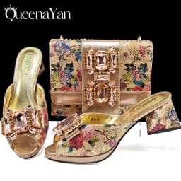 QSGFC Italian Sandals and Bags Matching Set 2025 Women Heel Party for Rose Gold Colour Wedding Bigger Size Thick Heel Shoes