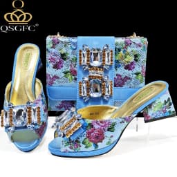 QSGFC Italian Sandals and Bags Matching Set 2025 Women Heel Party for Rose Gold Colour Wedding Bigger Size Thick Heel Shoes