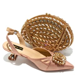 New Italian Pumps & Bag Set 2026 INS Style Pointed Elegant Champagne Color Rhinestone High Heels For Wedding Party Evening Women