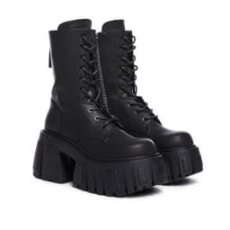 Women Chunky Platform Ankle Boots Gothic High Block Heel Lace Up Combat Boots Side Zipper Mid Calf Motorcycle Punk Shoes 2026