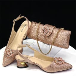 Venus Chan Royal Blue Sandals for Women 2024 Luxury Wedding Pumps Med Heels Rhinestone Design Party Shoes and Bags Set
