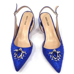 Venus Chan Royal Blue Sandals for Women 2024 Luxury Wedding Pumps Med Heels Rhinestone Design Party Shoes and Bags Set