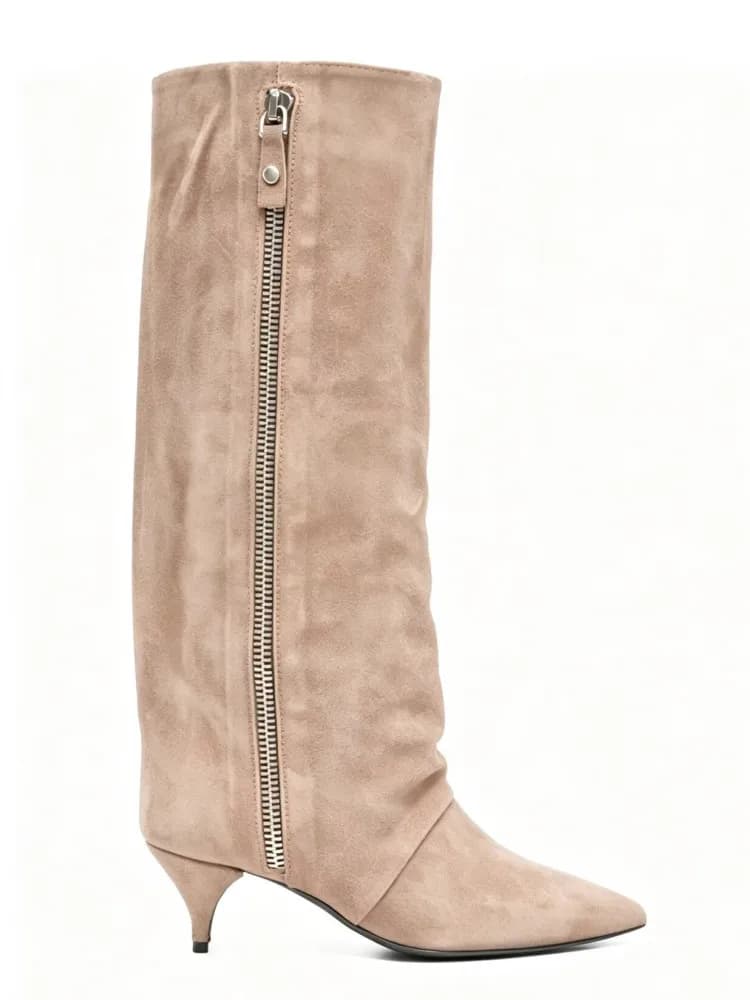 New Autumn and Winter Pointed Low Heel Knee High Women's Boots, Fashionable and Versatile Women's Mid Top Boots