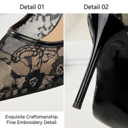 Women's Stiletto Pumps 1853-1 Sexy Pointed Toe Lace Mesh Hollow Out Slimming Dress High Heels