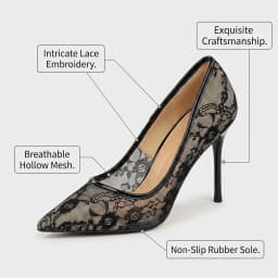 Women's Stiletto Pumps 1853-1 Sexy Pointed Toe Lace Mesh Hollow Out Slimming Dress High Heels