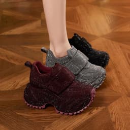 8.5CM Women Full Diamond Thick Soled Casual Shoes New Autumn Bling Rhinestone Chunky Sneakers High Platform Walking Sports Shoes