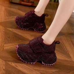 8.5CM Women Full Diamond Thick Soled Casual Shoes New Autumn Bling Rhinestone Chunky Sneakers High Platform Walking Sports Shoes