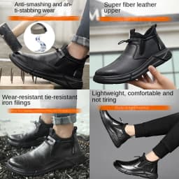 Black Leather Waterproof Safety Work Shoes For Men Steel Toe Office Boots Shoes Indestructible Construction Male Boots Footwear