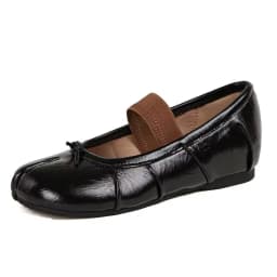 Genuine Leather Split Tabi Toe Ballet Flats Women Chinese Knot Soft Slip On Flat Walking Shoes
