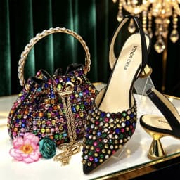 Luxury Wine Red Rhinestone Heels & Bag Set | Crystal Slingback Pumps, Womens Wedding Bridal Evening Prom Party Match Shoes Purse