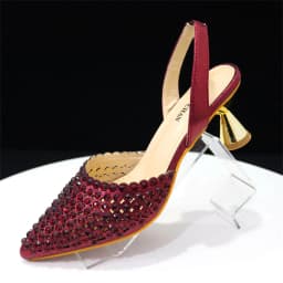 Luxury Wine Red Rhinestone Heels & Bag Set | Crystal Slingback Pumps, Womens Wedding Bridal Evening Prom Party Match Shoes Purse