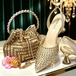 Luxury Wine Red Rhinestone Heels & Bag Set | Crystal Slingback Pumps, Womens Wedding Bridal Evening Prom Party Match Shoes Purse