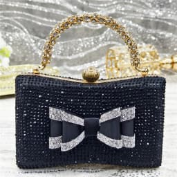 Elegant Black Satin Rhinestone Bow Slingback Heels & Clutch Bag Set, Women Bridal Matching Kit For Wedding Party Evening Prom Fo