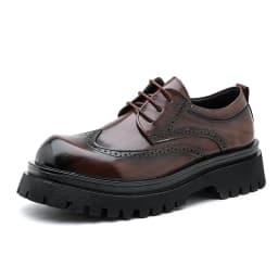 British Style Men's Block Shoes Thick Soled Durable for Office Interviews Formal Shoes Retro Brown Men's Shiny Leather Shoes3846