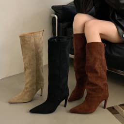 Eilyken 2026 New Winter Punk Pointed Toe Knee High Women Boots Thin Heels Shoes Female Vintage Long Booties Zapatos De Muje