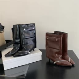2027 New Fashion Design Pointed Toe Ankle Boots Women Splicing Button Pocket Banquet Thin Low Heels Zipper Ladies Shoes