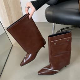 2027 New Fashion Design Pointed Toe Ankle Boots Women Splicing Button Pocket Banquet Thin Low Heels Zipper Ladies Shoes