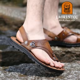LAORENTOU genuine leather sandals for men's outdoor leisure, flip flops with soft soles and anti slip external wearing sandals