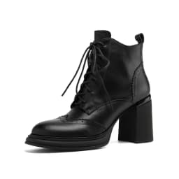 NEW Spring Shoes Women Round Toe Chunky Heel Boots Split Leather Shoes for Women High Heel Platform Boots Elegent Ladies Shoes