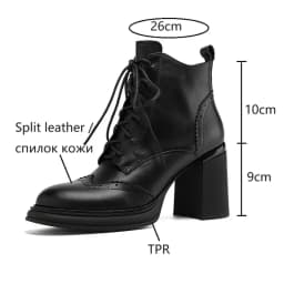 NEW Spring Shoes Women Round Toe Chunky Heel Boots Split Leather Shoes for Women High Heel Platform Boots Elegent Ladies Shoes