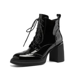 NEW Spring Shoes Women Round Toe Chunky Heel Boots Split Leather Shoes for Women High Heel Platform Boots Elegent Ladies Shoes