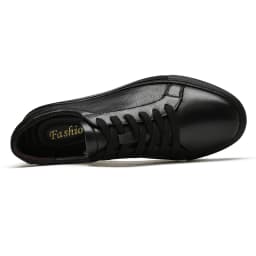 Pure Black Skateboarding Shoes Men Genuine Leather Sneakers Casual Flat Shoes Plus Big Size 48 49 50 Spring Autumn High Quality