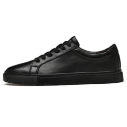 Pure Black Skateboarding Shoes Men Genuine Leather Sneakers Casual Flat Shoes Plus Big Size 48 49 50 Spring Autumn High Quality