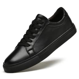 Pure Black Skateboarding Shoes Men Genuine Leather Sneakers Casual Flat Shoes Plus Big Size 48 49 50 Spring Autumn High Quality