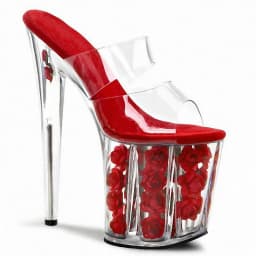 8 Inches High Heels Transparent Crystal Rose Flower 20cm Stiletto Slippers Exotic Platform Bride Dancing Shoes Japanese Girl New