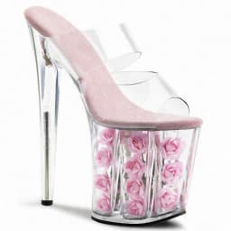 8 Inches High Heels Transparent Crystal Rose Flower 20cm Stiletto Slippers Exotic Platform Bride Dancing Shoes Japanese Girl New