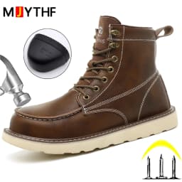 High-Quality Work Boots Safety Shoes Men Waterproof Leather Shoes Ankle Boots Steel Toe Shoes Puncture-Proof Protection Shoes