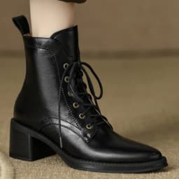 Women's genuine leather lace-up side zip autumn ankle boots casual female punk short motorcycle boots shoes for woman 2025 new