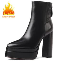 MILI-MIYA Fashion Pointed Toe Women Full Genuine Leather Ankle Boots Solid Color Thick Heels Zippers Dress Party Shoes For Lady