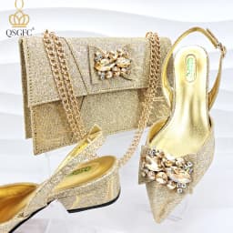 Italian Design Elegant Evening Shoes And Bag Set African Crystal Comfortable Shoes And Capacity Bag Commuter Women's Shoes