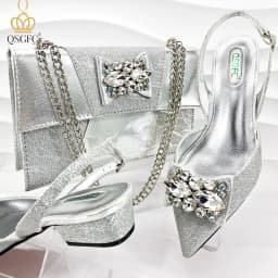 Italian Design Elegant Evening Shoes And Bag Set African Crystal Comfortable Shoes And Capacity Bag Commuter Women's Shoes