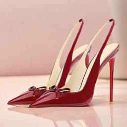 Black New Patent Leather Pointed Small Bow Back Empty Style Plus Size Socialite High-Heeled Sandals Single Shoe