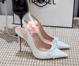 Black New Patent Leather Pointed Small Bow Back Empty Style Plus Size Socialite High-Heeled Sandals Single Shoe