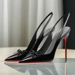 Black New Patent Leather Pointed Small Bow Back Empty Style Plus Size Socialite High-Heeled Sandals Single Shoe
