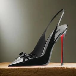 Black New Patent Leather Pointed Small Bow Back Empty Style Plus Size Socialite High-Heeled Sandals Single Shoe
